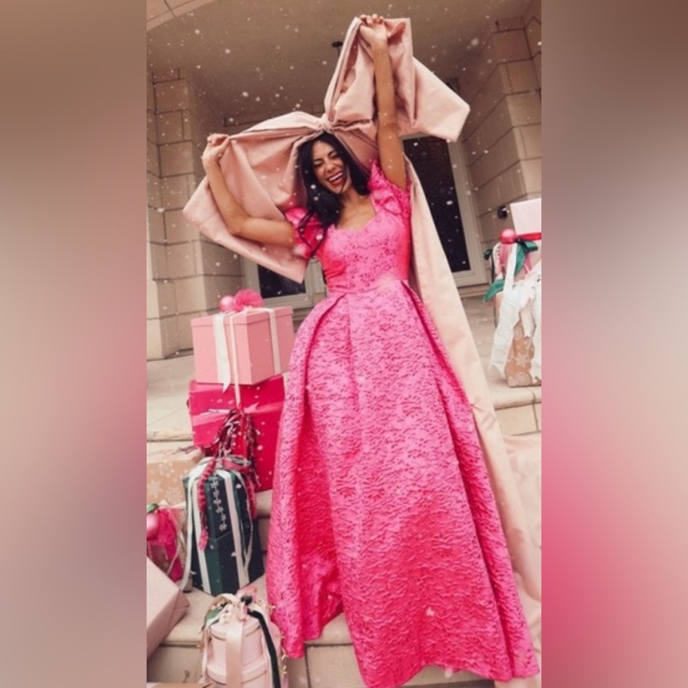 Portia Dress in Pink Jacquard